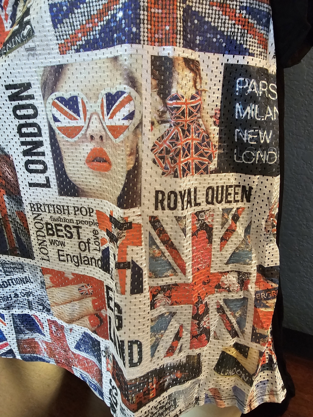 Blush Union Jack Collage V-Neck Tee - Black, Red, White, Blue - Picture 3 of 10